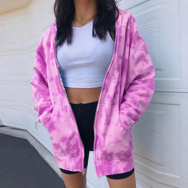 

Женская куртка с принтом Tie Dye, летняя модная куртка на молнии, уличная одежда, Толстовка С Карманами, свободная куртка оверсайз