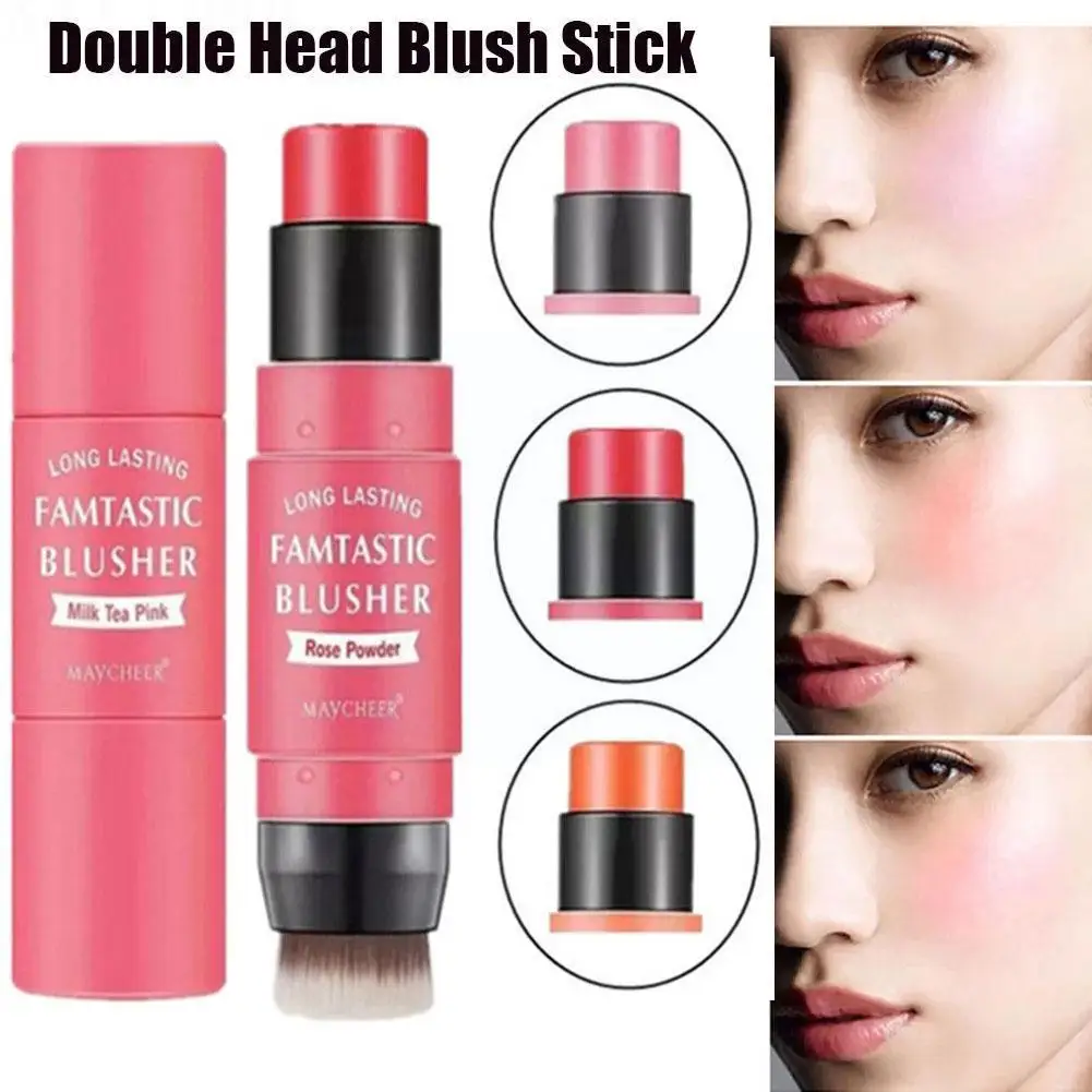 

3 Colors Double-headed Blush With Brush Stick Face Creamy Sticks Rouge Brighten Blusher Moisturizing Makeup Peach Orange Po V6G8