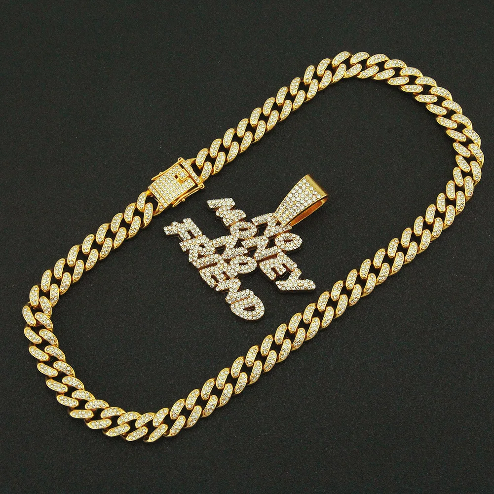 

Men Women Hip Hop NO Money No Friend Pendant Necklace with 13mm Cuban Chain HipHop Iced Out Bling Necklaces Fashion Jewelry