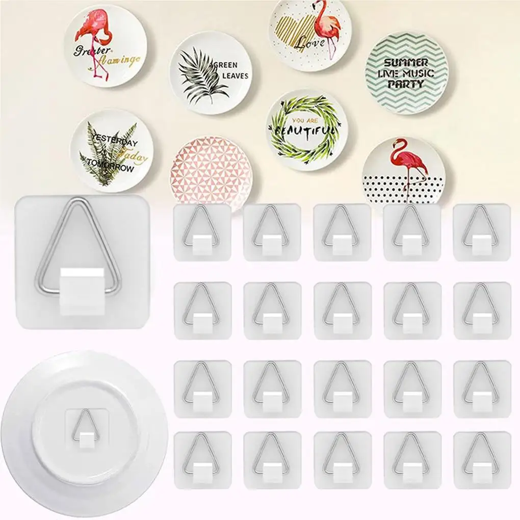 

50Pcs Plate Wall Dish Hook Invisible Hanging Hooks Plastic Hangers