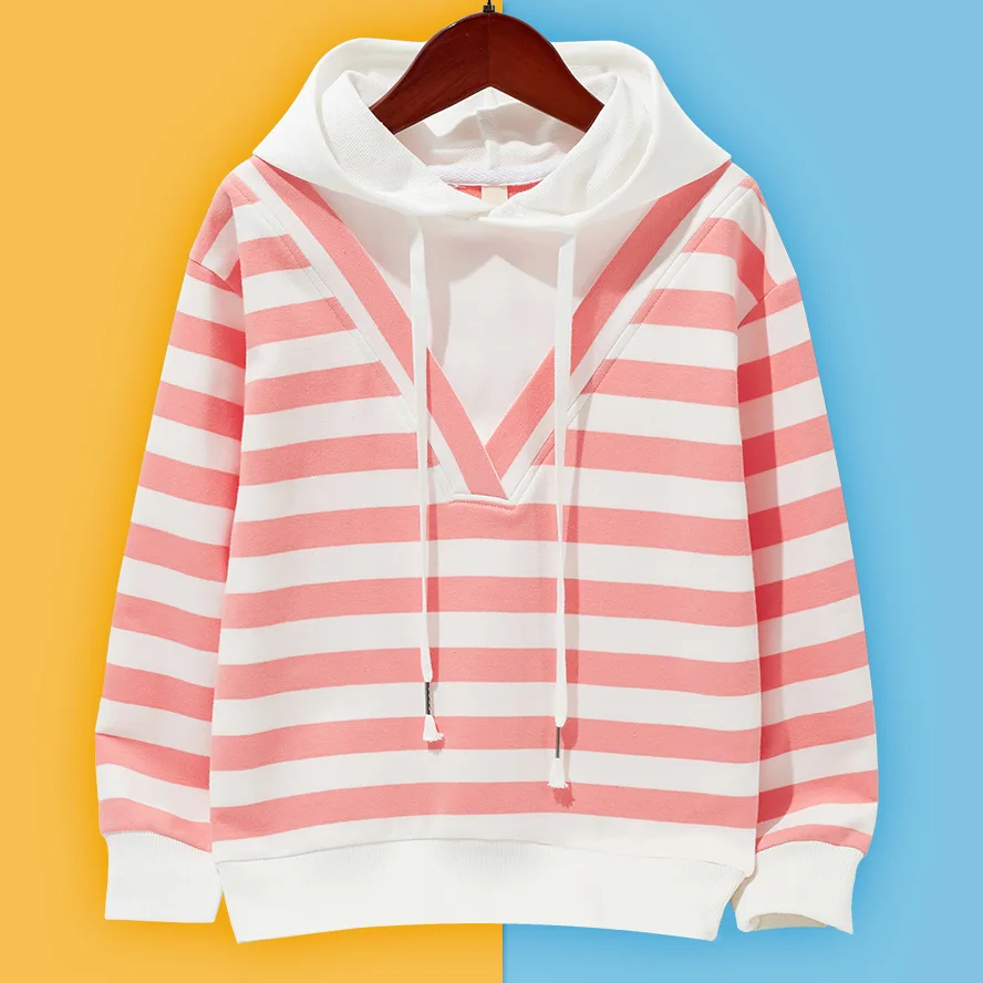 

MODX Kids Clothes Spring Autumn Girls Hoodies Stripe Long Sleeve Splicing Teen Sweatshirt Children Pullovers for Baby Girls Tops