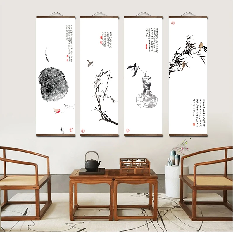 Настенная картина в китайском стиле с изображением зеленых растений и рыбок |