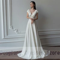 exquisit sleeveless a line wedding dresses sweep draped satin 2022 summer floor length open back high quality gowns robe de ma
