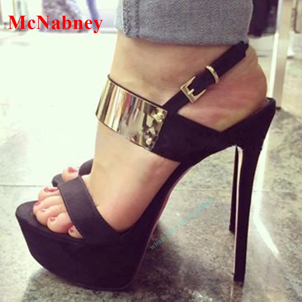 

2022 Summer Platform Gold Buckles Sandals Women Shoes Open Toe Ankle Straps Thin High Heel Sandals Party Dress Designer Shoes