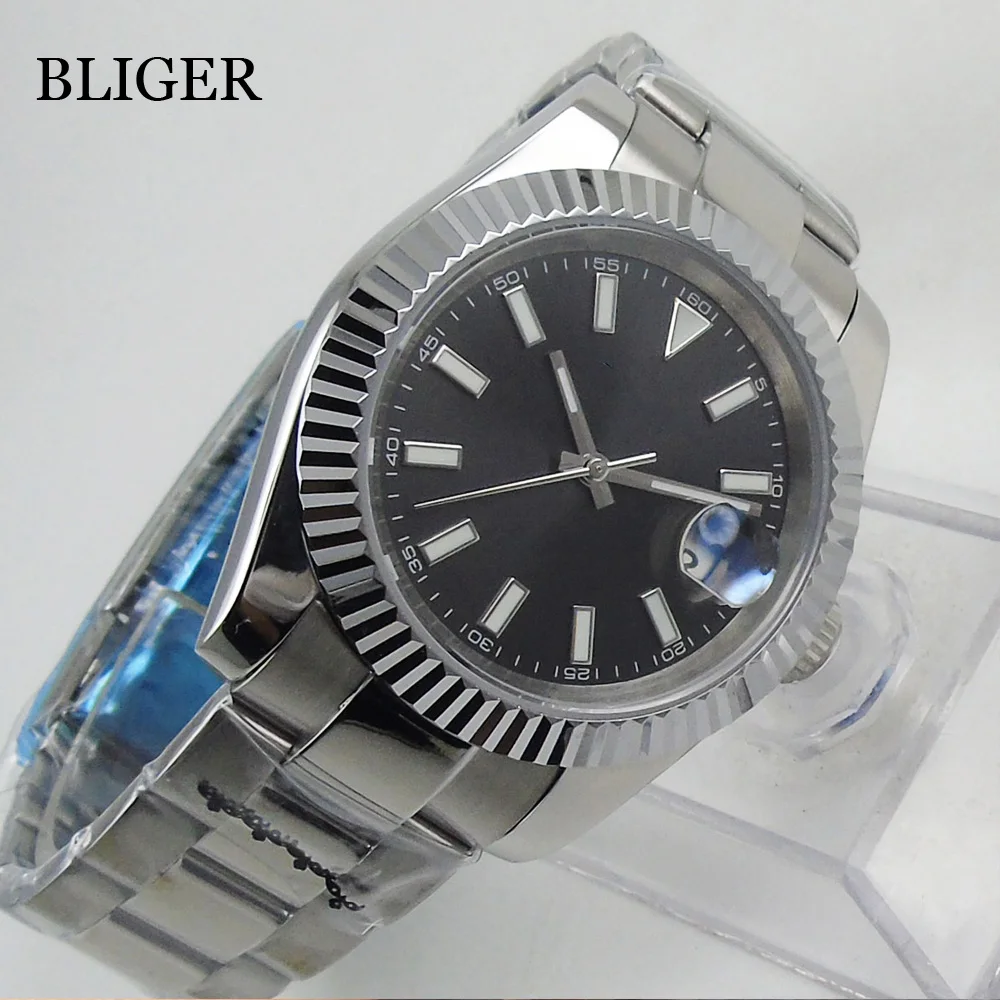 Купить Мужские часы с автоподзаводом BLIGER 36 мм 39 мм NH35A PT5000 MIYOTA 8215 часы с рифленым ободом браслет средний полированный сапфировый кристалл