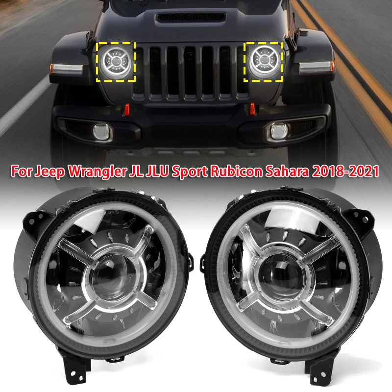 Круглые фонари для Jeep Wrangler JL JLU Sport Rubicon Sahara 2018-2021 1 пара 9 дюймов (с/без глаз ангела)