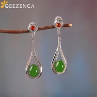 geezenca s925 silver green jade water drop earrings for women trendy simple micro inlaid zircon jasper earring ear accessories
