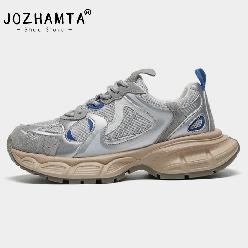 

JOZHAMTA Size 35-40 Women Sneakers Real Leather Breath High Heels For Women Platform Shoes Summer 2023 Tennis Basketball Shoes