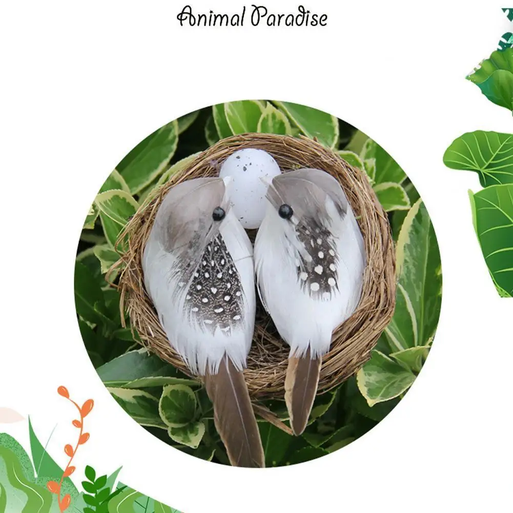 

1 Set Artificial Feathered Birds & Nest & Egg Creative Craft Birds Sculpture Lawn Arts Ornaments Home Garden Lawn Decoration