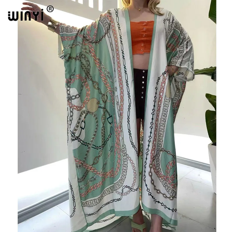 Кимоно WINYI с принтом caftan пляжный купальник красочная винтажная накидка на бикини