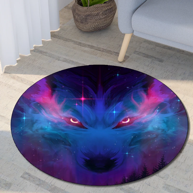 Dreamlike Wolf  Printed Round Carpet for Living Room Mat for Children Floor Rug Yoga Mat Bedroom E-sports Chair Non Slip Mats
