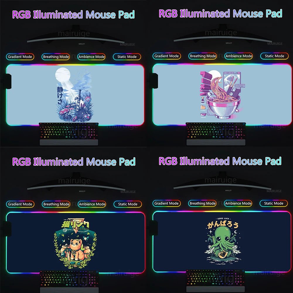 

Японский RGB светодиодный проектор XL, черная клавиатура рамен, Настольный коврик для ПК, геймеров, большой монитор, милый кот, офисные игровые...