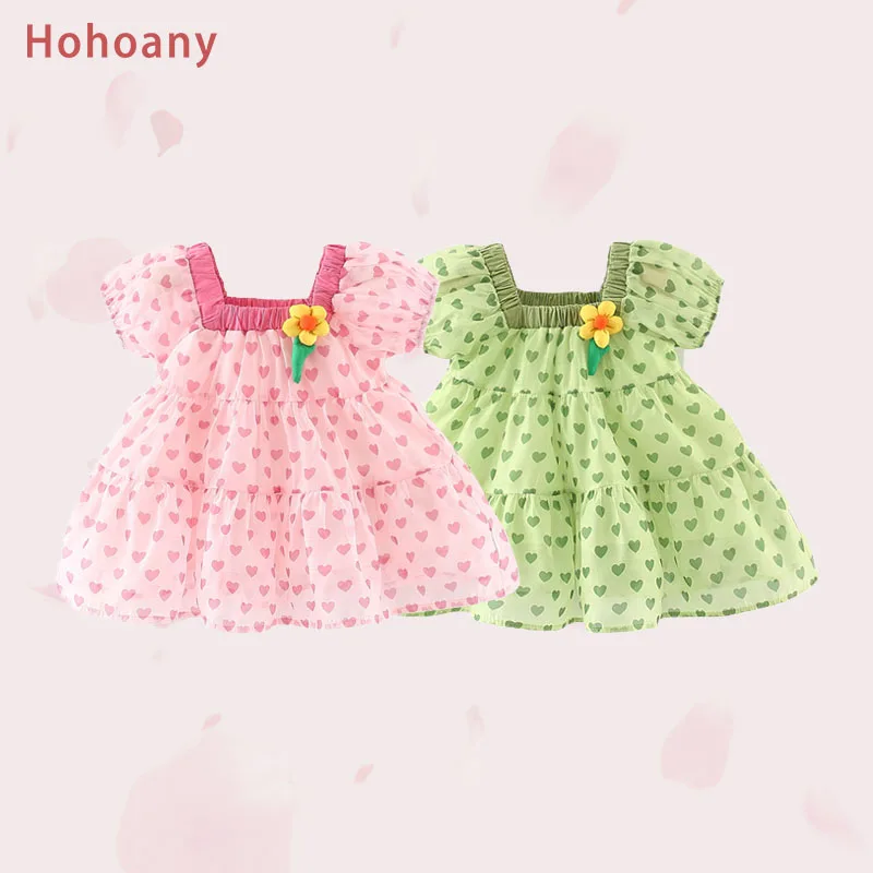 Hohoany Summer New Baby Girl Dresses Thin Flower Toddler Children Clothes Puff Sleeves Sweet Kids Costume For 0 to 3 Years Old