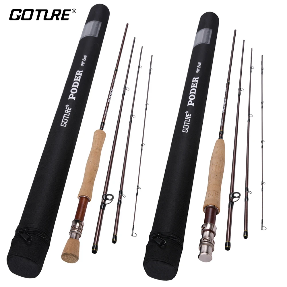 Goture PODER Fly Fishing Rod 2.7M/9FT 4 Sections 30T+36T Carbon Fly Rod with Bag Strong Case For Travel Fishing