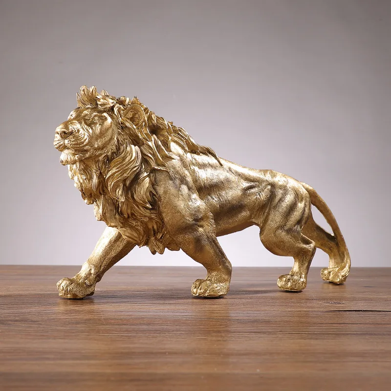 

Статуэтка в виде короля льва из смолы золотого цвета-модное и благоприятное украшение для дома и офиса, статуэтка в виде животного, аксессуары для украшения