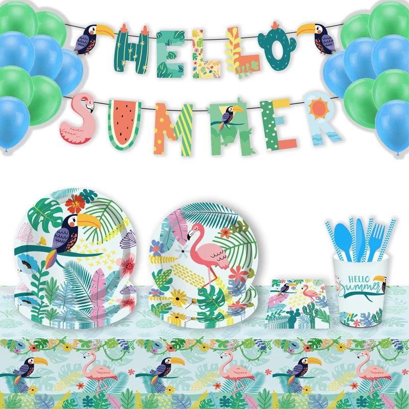Летний фламинго искусственная одноразовая посуда тарелки чашки баннер