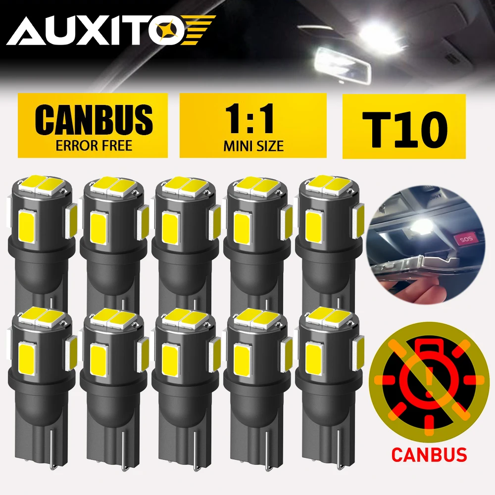 Фото 50/30/10 шт. AUXITO T10 W5W LED 6000K 12V Светодиодные лампы для салона, дверей, чтения, освещения салона, багажника, ночного освещения, парковочных огней 194 168 5630SMD №1