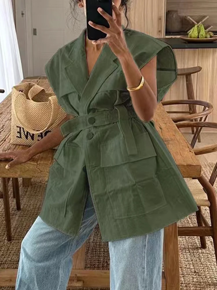 LGRQ жилет без рукавов для женщин со сборкой на талии и v-образным вырезом