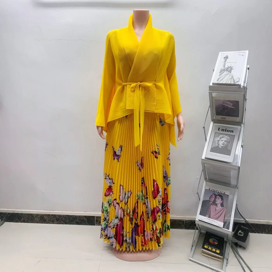 YUDX Miyake плиссированный комплект из 2 предметов 2024 новый топ на шнуровке с высокой