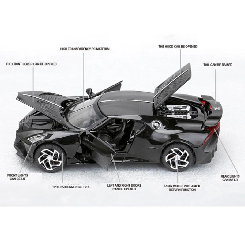 Модель спортивного автомобиля Bugatti La Voiture черная модель игрушечного литый под