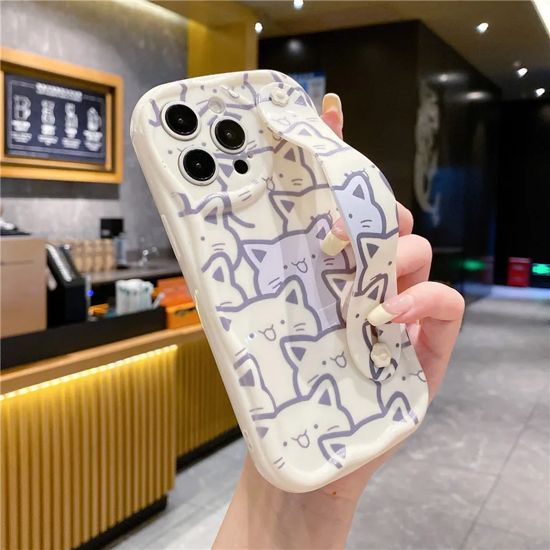 Чехол-держатель для телефона Wave Shape Cute Cat Samsung S24 Ultra S23 FE S22 S21+ A55 15 25 35 A54 14 24 34 13 33 53 73 52