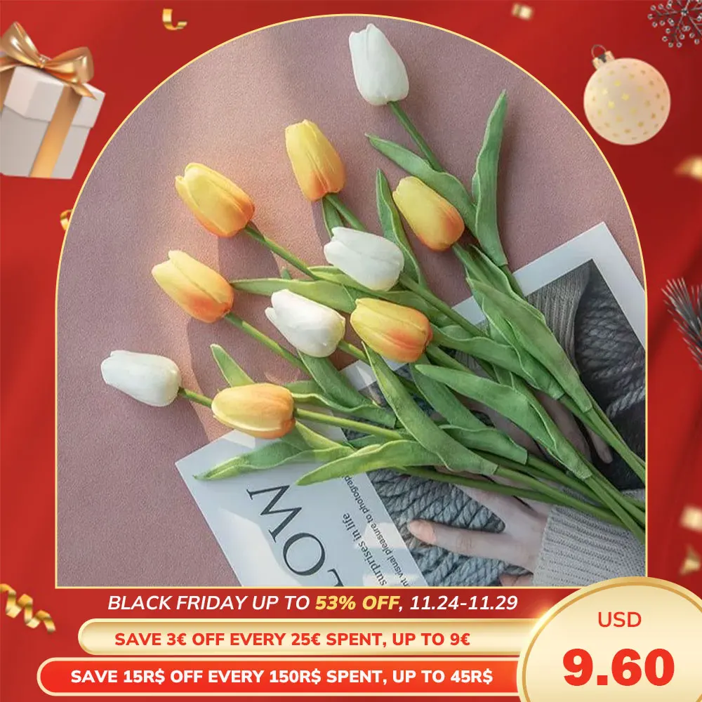 

35cm 5pcs Decorations Mini Tulip Simulation Plant Simulation Flower Silk Flower Fake Flower