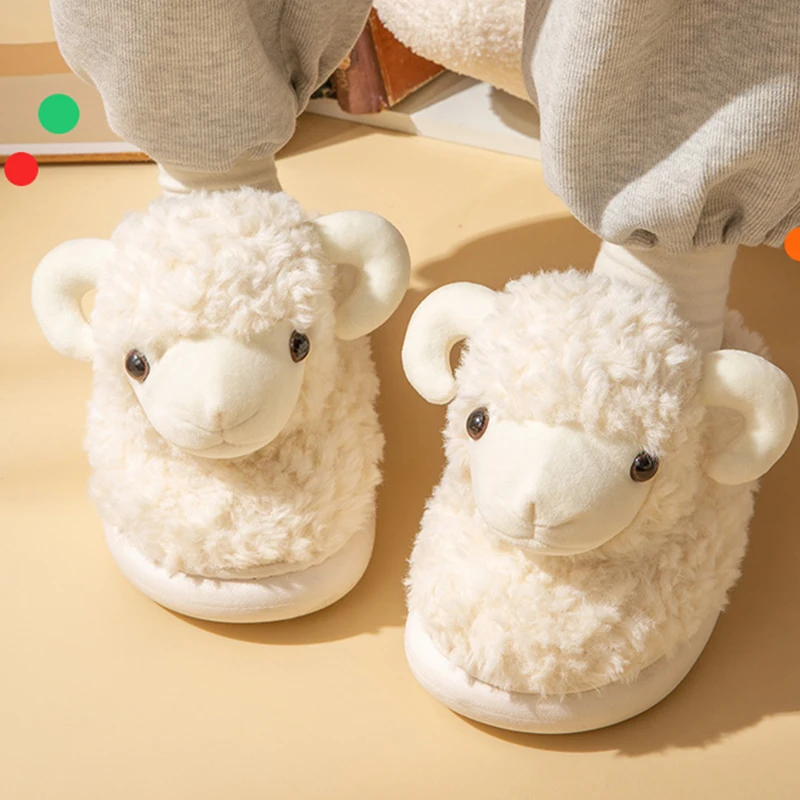 

Cute Lamb Modelling Desgin Fur Keep Warm Slippers Women New Cotton Indoor Soft Leisure 2022 Home Non-slip Platform Ladies Shoes