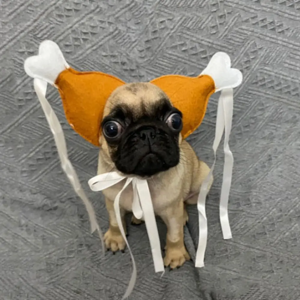 

Orange Pet Headband Cat Headdress Soft Felt Dog Headdress Chicken Leg Shape Adjustable Photograph