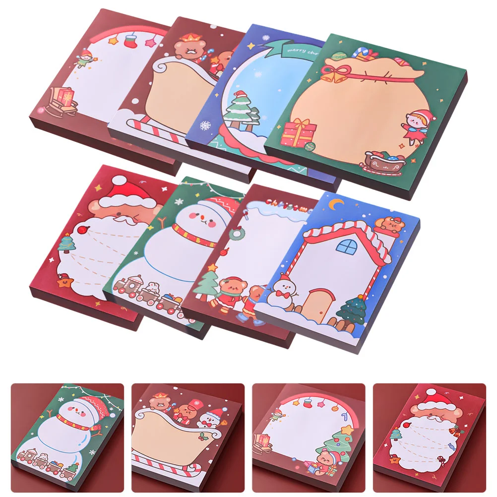 

8 Pcs Christmas Sticky Notes School Sticker Compact Pad Cartoon Stickers Memorandum Multi-function Paper Daily Use Student