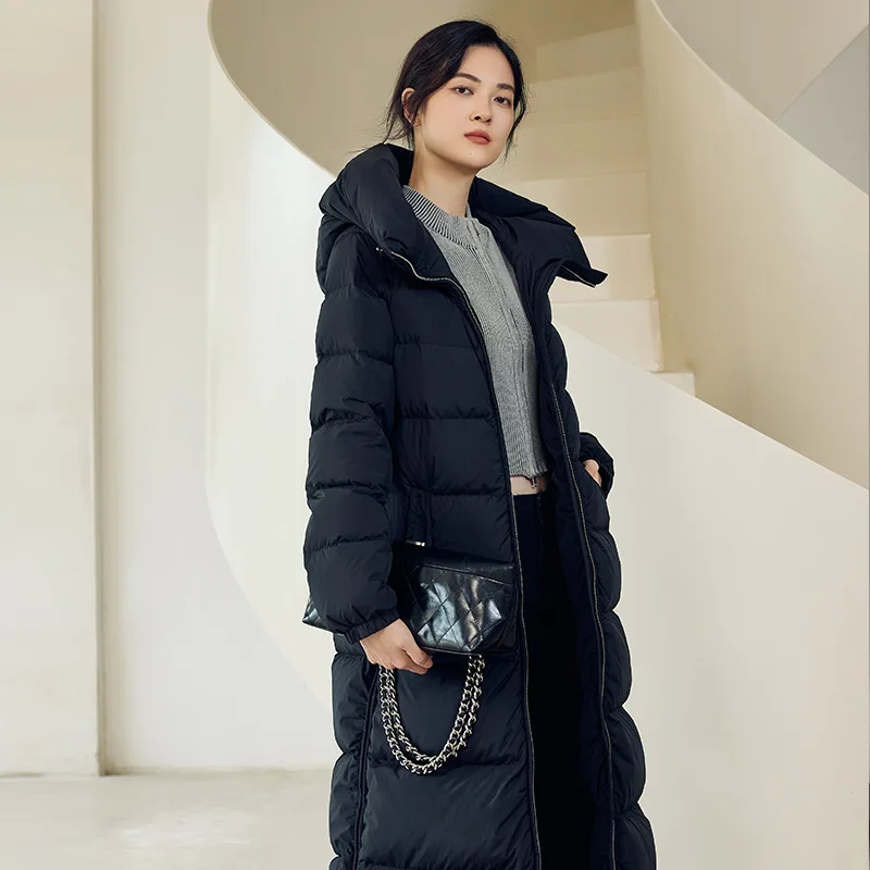 

Модное длинное зимнее женское пальто с капюшоном 2023, белые гусиные пуховые парки, женская теплая ультра-тонкая куртка, свободная зимняя верхняя одежда