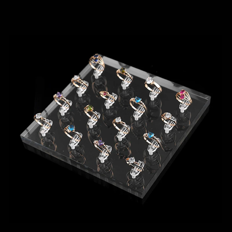 High Quality Square Clear Acrylic 16 Clips Ring Jewelry Shelf Display Stand Rings Holder Show Storage Organizer Rack Case Tray