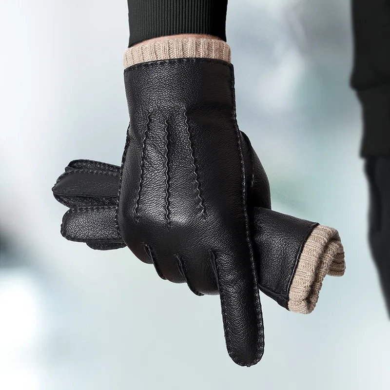 Winter Gloves Men Women Genuine Sheepskin Leather Gloves Touch Screen Business Thermal Warm Full Finger Motorcycle Guantes Moto