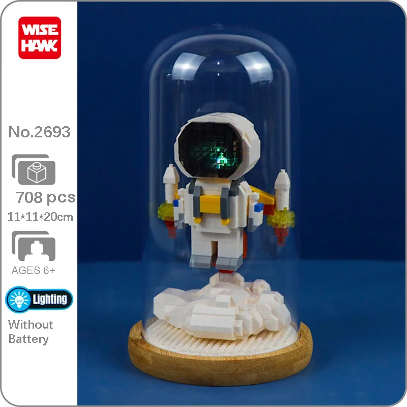 

Building block with LED children's lamp, toy brick for assembling spacecraft, with lampshade and wooden base, model WS 2693