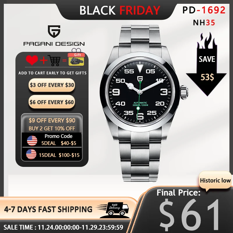 New PAGANI DESIGN 40MM Men Mechanical Wristwatches Luxury Sapphire Glass AR Coated Automatic Watches 20bar Waterproof Watch Men