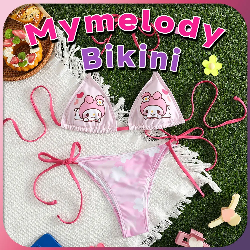 Kawaii Hello бикини с изображением Китти комплект из двух частей Sanrio Kuromi My Melody Y2k аниме