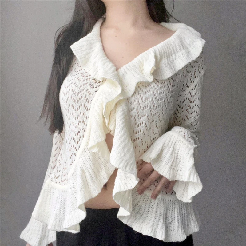 

Fairycore y2k Grunge Vintage Knitted Sweater Women Solid Color Single Breasted Long Sleeve Cardigan 2000s Clothes Streetwear