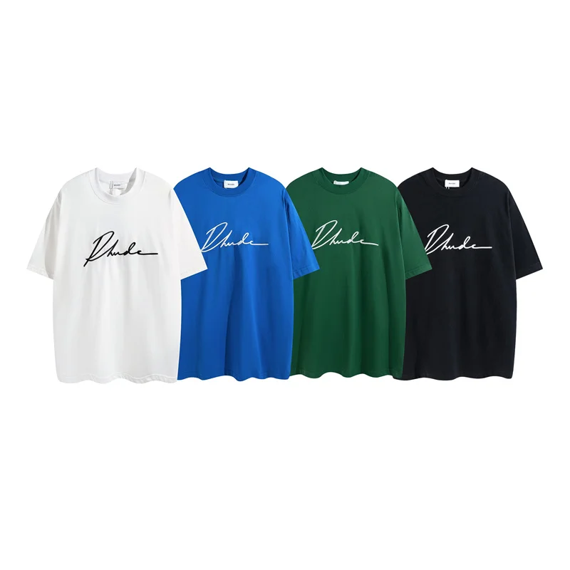 

23ss High Quality 1:1 RHUDE T-Shirt Top Embroidery Logo 100% Cotton Men's And Women's Loose Casual T-Shirt