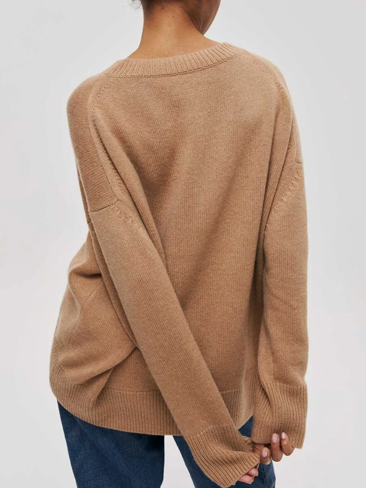 Женский Универсальный мягкий плотный вязаный свитер цвета хаки базовый