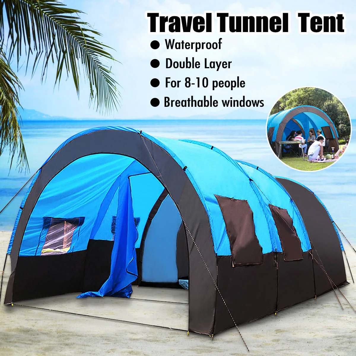 

8-10 People Waterproof Portable Travel Camping Hiking Double Layer Outdoor Tent 480x310x210cm for Big Family 4 Seasons