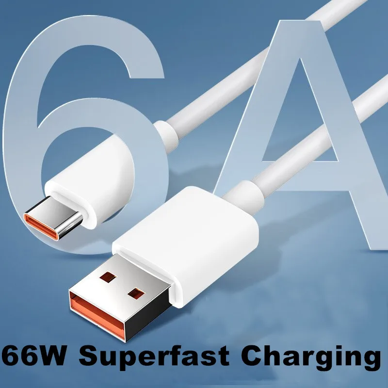 

6A USB Type C Cable 66W Cord Fast Charging Cable For Huawei Mate 40 Pro Xiaomi Samsung A03S A73 A53 Vivo Oppo Phone Charger line