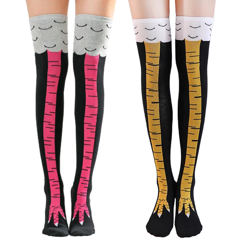 

Носки женские длинные с рисунком куриных лап, смешные Мультяшные хлопковые креативные Высокие гольфы выше колена с 3D-принтом куриных лап