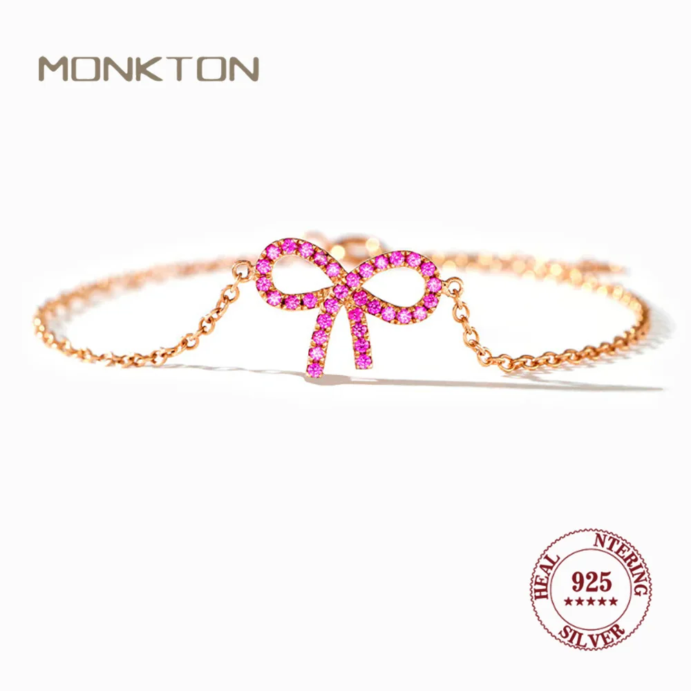 Женский браслет с бантом Monkton S925 из стерлингового серебра розовым цирконием