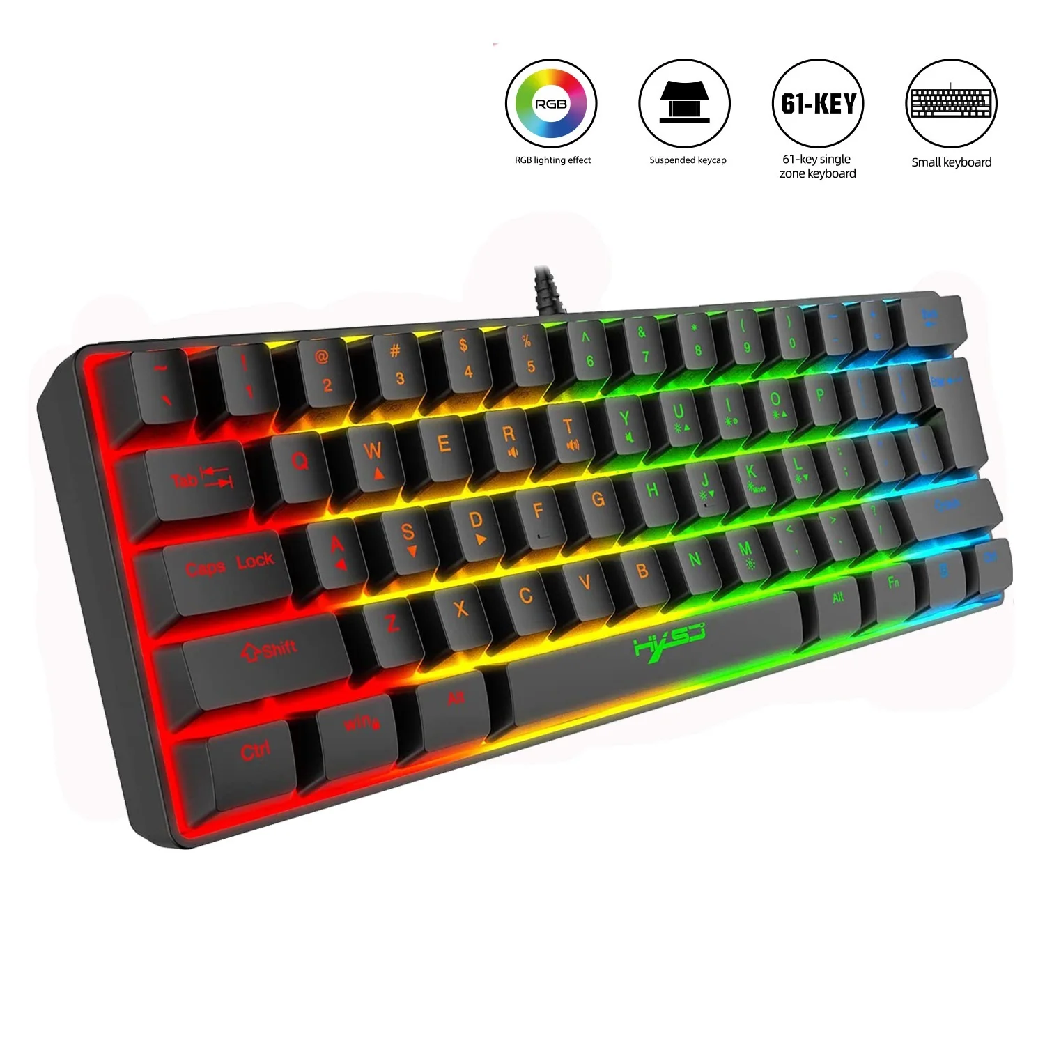 

HXSJ Gaming Keyboard 61 Keys RGB Backlit 60% 60 Business Keyboard US Wired Wireless Bluetooth Mini Compact PC Gamer MAC PS4