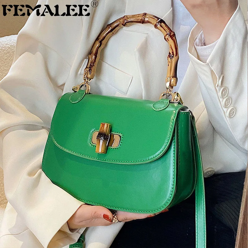 

PU Leather Shoulder Bags For Women 2022 Bamboo Handle Lock Design Luxury Hand Bag Female Travel bags And Purses Sac A Main Femme