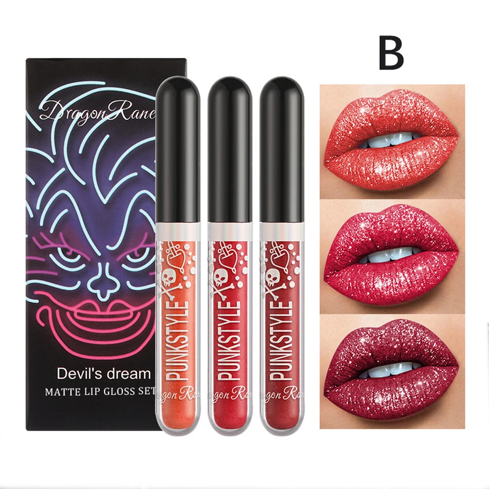 

3Pcs/Set Diamond Lip Gloss Set Metallic No-stick Cup Pearly Fine Glitter Moisturizing Waterproof Lip Glaze Shiny Liquid Lipstick