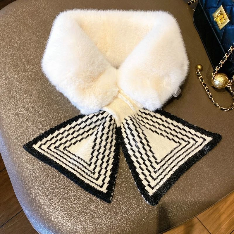 

Scarf Female Autumn And Winter All-Match Plush Faux Rex Rabbit Fur Collar Striped Thickened Warm Neck Collar Fur Collar