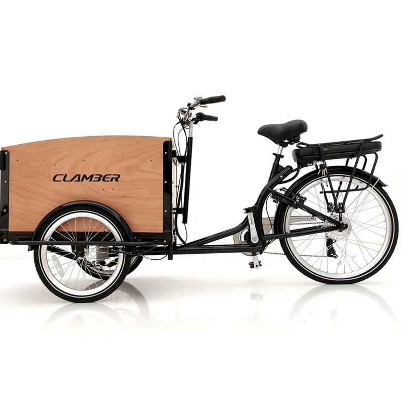 

China made EU warehouse adult electric cargo bike rear motor with front wooden box 3 wheel tricycle for family use