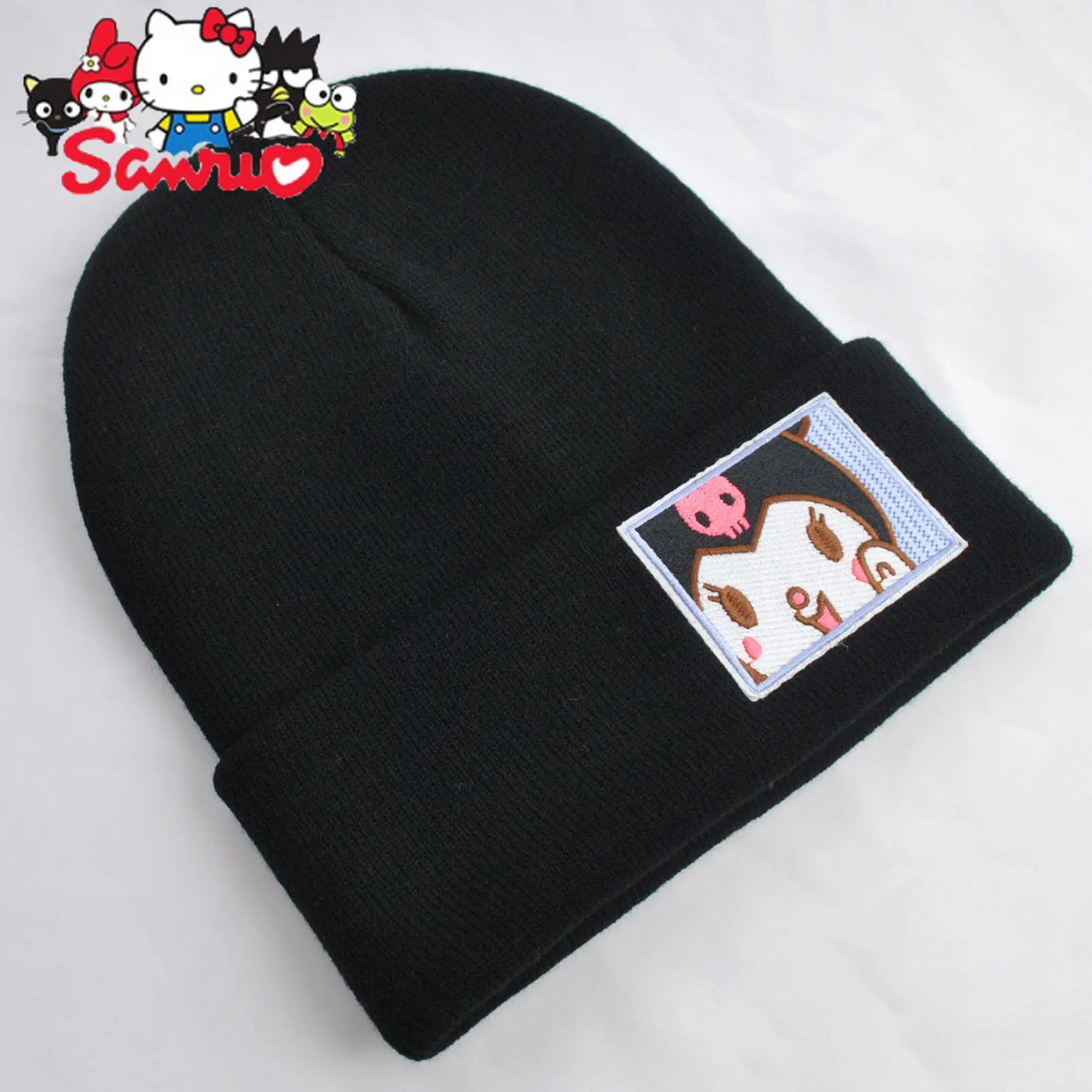

Sanrio Kuromi Hello Kitty Winter Hat Melody Cinnamoroll Japanese Beanie Outdoor Knit Women Wrap Student Winter Warm Headwears