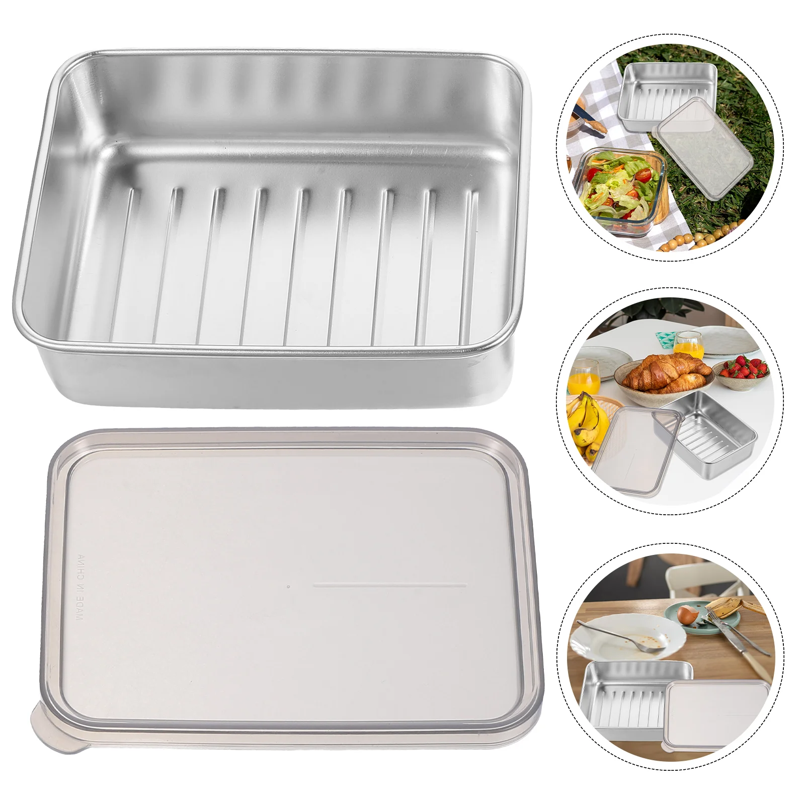 

Stainless Steel Crisper Refrigerator Container Slice Cheese Portable Storage Containers Food Kitchen Fridge