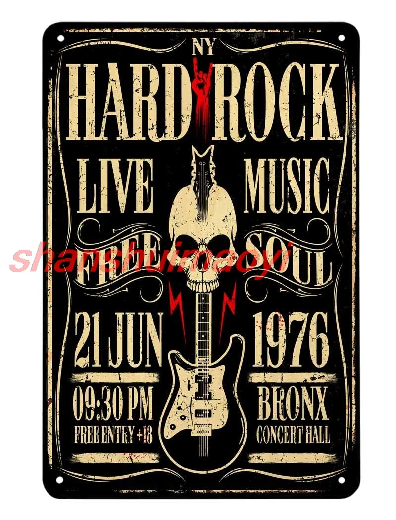 Жестяная вывеска в стиле хард-рок рок-ролл музыка с черепом гитарой винтажные
